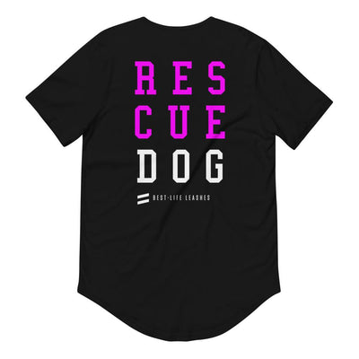 Rescue Stacked Fuchsia - Men's Curved Hem T-Shirt Best Life Leashes | The Symbol For Rescue Dogs 