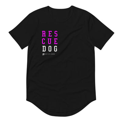 Rescue Stacked Fuchsia - Men's Curved Hem T-Shirt Best Life Leashes | The Symbol For Rescue Dogs S 