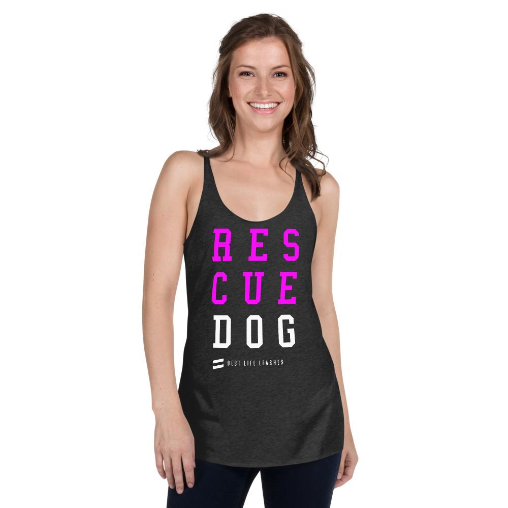 Rescue Stacked Fuchsia - Women's Racerback Tank Best Life Leashes | The Symbol For Rescue Dogs 