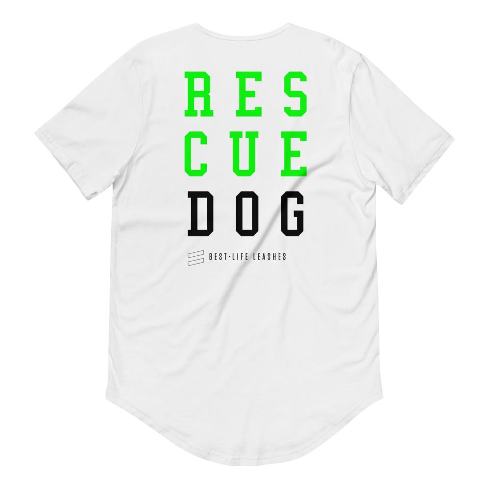 Rescue Stacked Neon Green - Men's Curved Hem T-Shirt Best Life Leashes | The Symbol For Rescue Dogs 