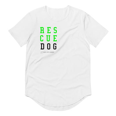 Rescue Stacked Neon Green - Men's Curved Hem T-Shirt Best Life Leashes | The Symbol For Rescue Dogs S 