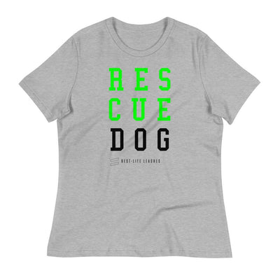 Rescue Stacked Neon Green - Women's Relaxed T-Shirt Best Life Leashes | The Symbol For Rescue Dogs S 